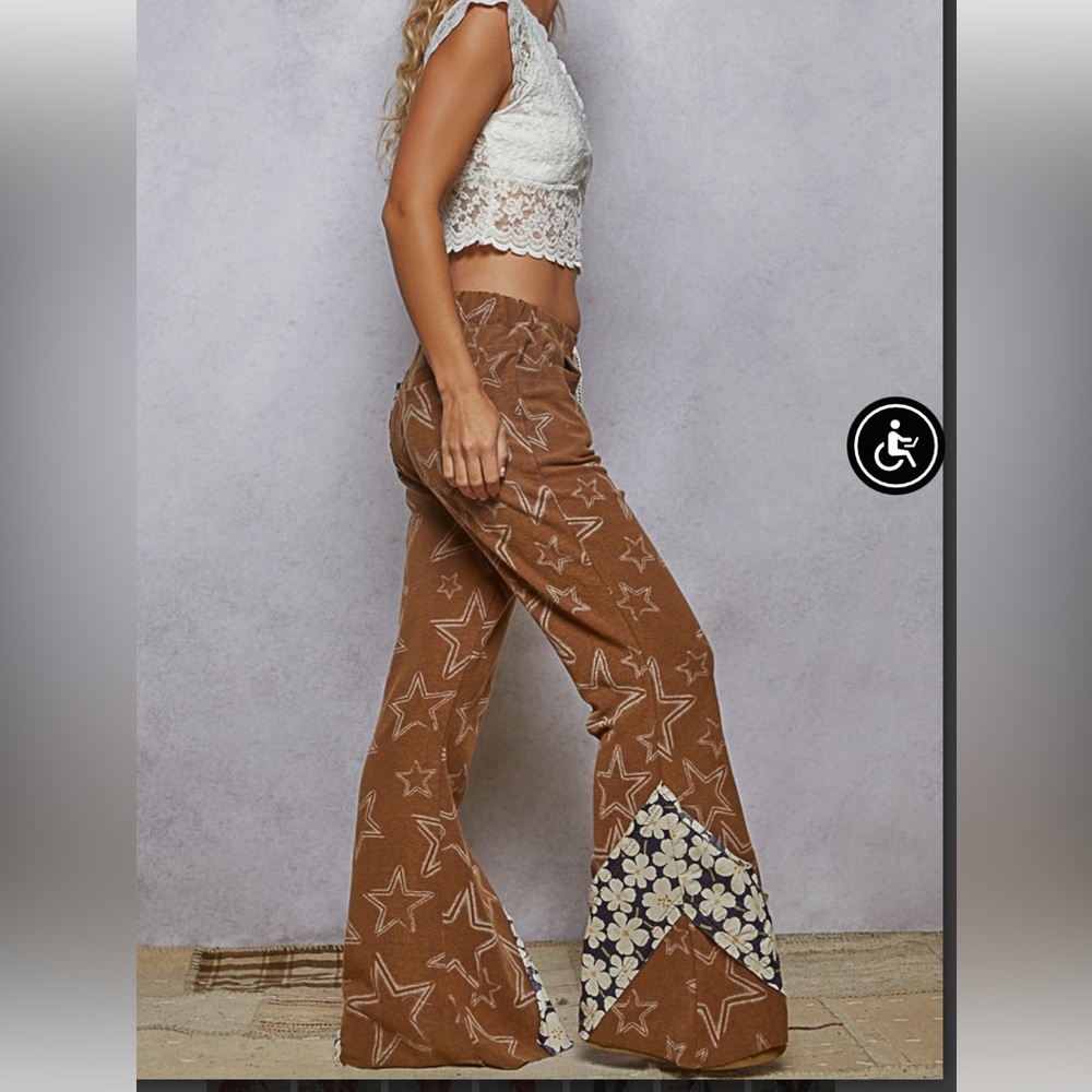 POL Brown Star-Print Bootcut & Flare Pants